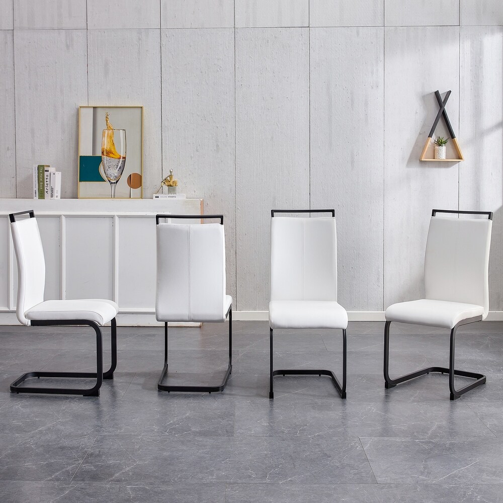 5 Piece Breakfast Nook Dining Set with Rectangular Marble Dining Table and PU Leather Dining Chairs for Dining Room