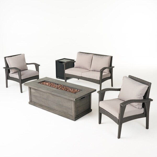 Montauk Outdoor 4Seater Aluminum Chat Set with Fire Pit and Tank Holder by Christopher Knight Home