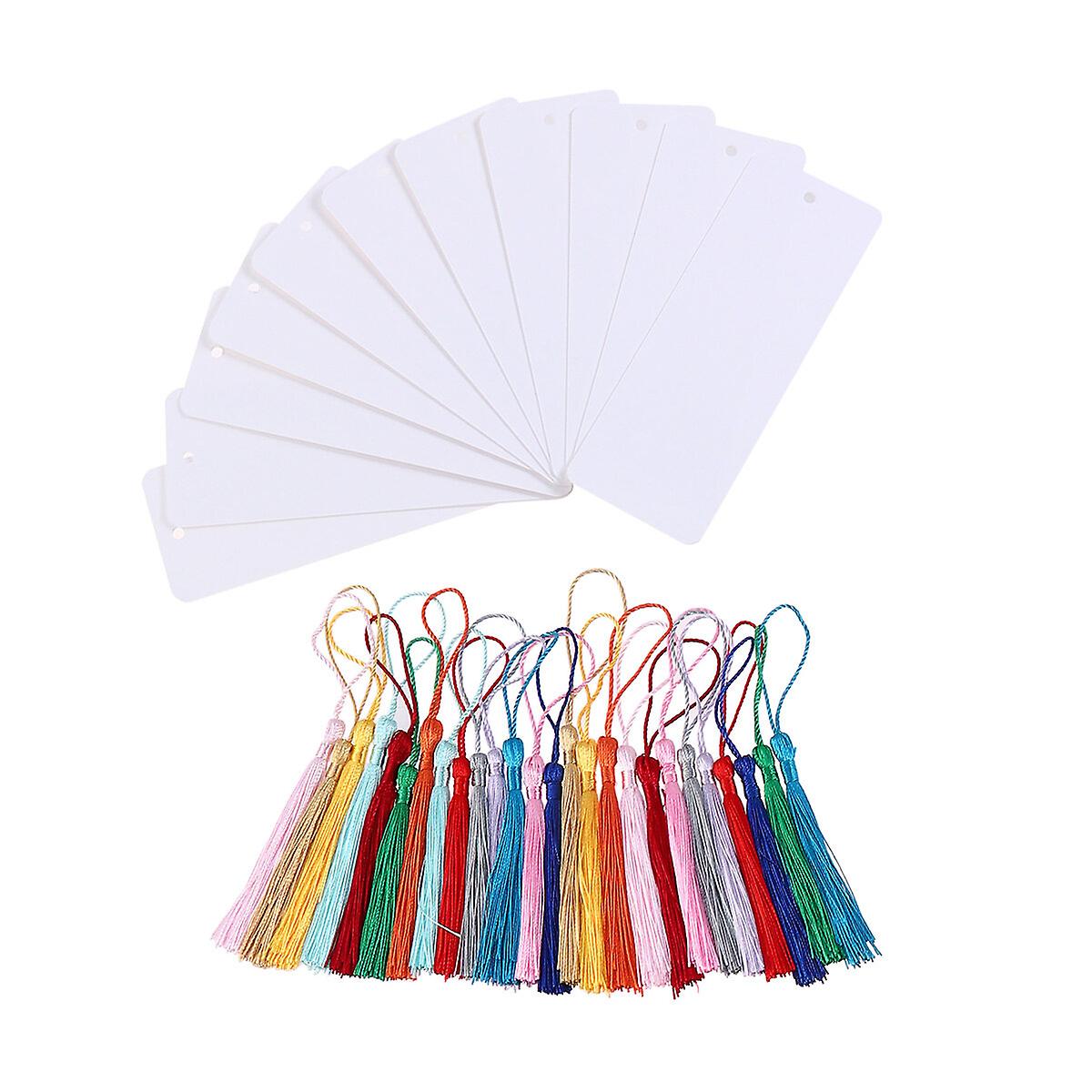 24pcs Paper Blank Bookmarks With Tassel Cardstock For Diy Projects Gifts Tags School Supply Party Favor (white)