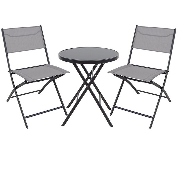 3Piece set Folding Table and two Chair Seats foldable Gray Party Dining Event