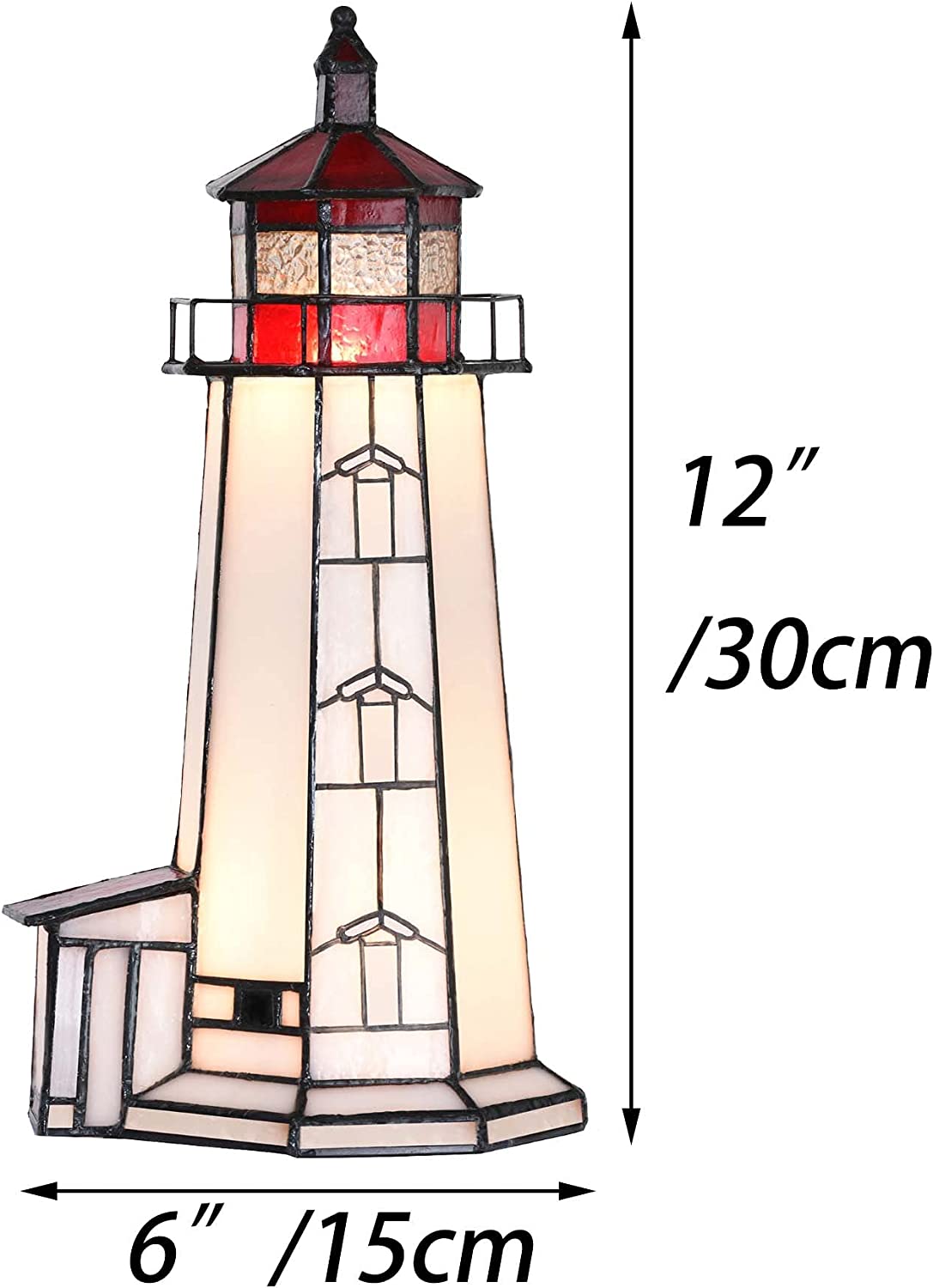 SHADY L10770 Peggy&#39;s Point Lighthouse Tiffany Style Stained Glass Accent Table Lamp Night Light  12-inches Tall