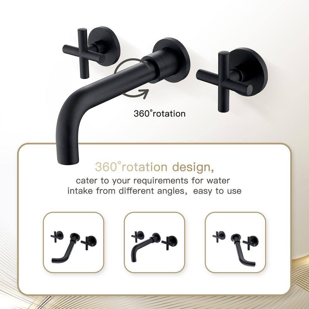 UPIKER Modern Double Handle Wall Mounted Bathroom Faucet with 3 Holes Brass Rough-in Valve in Matte Black UP2301SFB0001