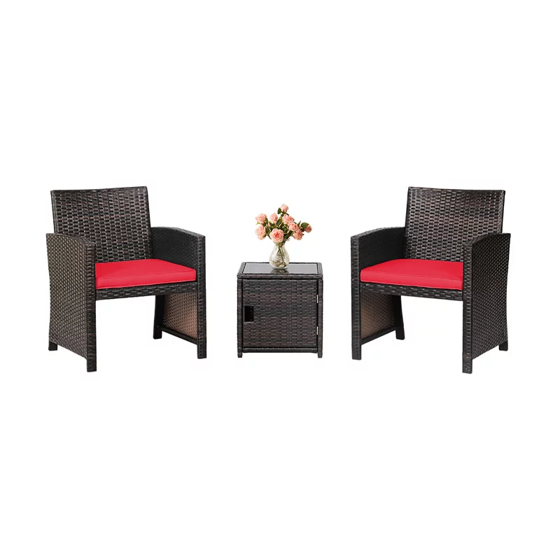 3 Pieces Patio Wicker Furniture Set with Storage Table and Protective Cover