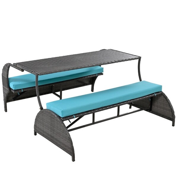 Roomfitters Versatile Outdoor Loveseat Converts to Four Seats and a Table，Durable Design，Ideal for Gardens，Lawns，Patio