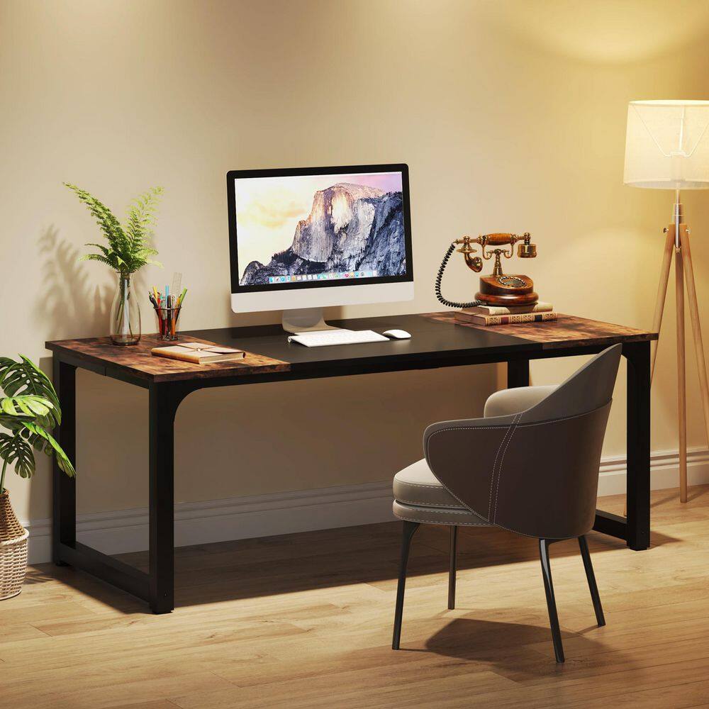 TRIBESIGNS WAY TO ORIGIN Halseey 70.8 in. W Brown Computer Desk Particle Board Wood Home Office Workstation Boardroom Desk HD-U0128-WZZ