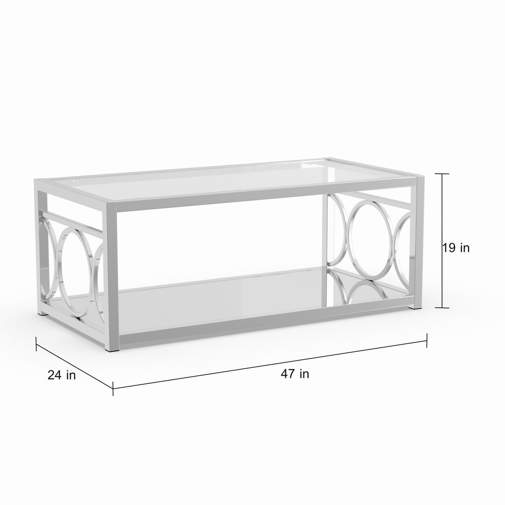 Pehrson Contemporary 47 inch Glass Top 1 Shelf Coffee Table by Silver Orchid