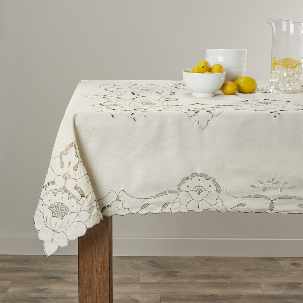 Violet Linen Sapphire Embroidered Pattern Tablecloth