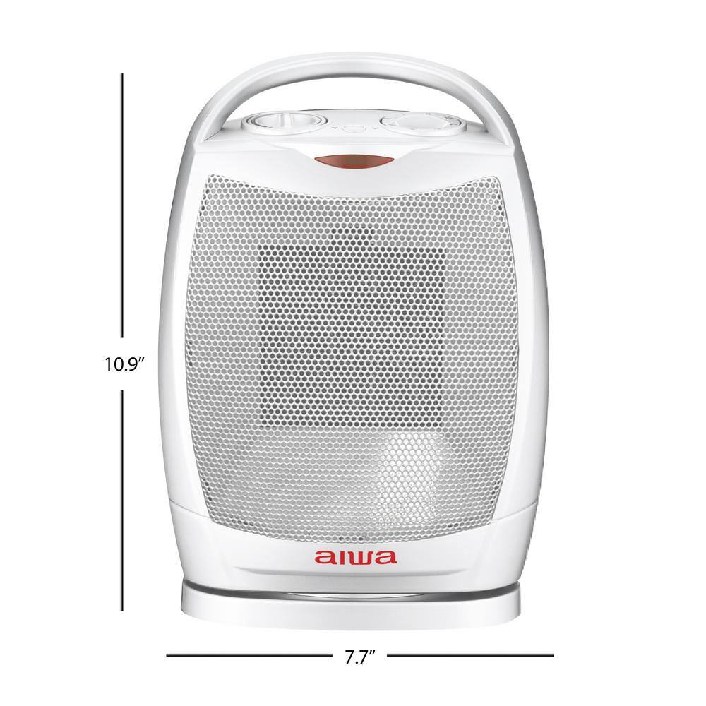 AIWA 1500-Watt 10.2 in. Electric Oscillating Room Ceramic Heater with Handle Overheat Protection Tip Over Auto Shutoff WSH3-1002-WHT