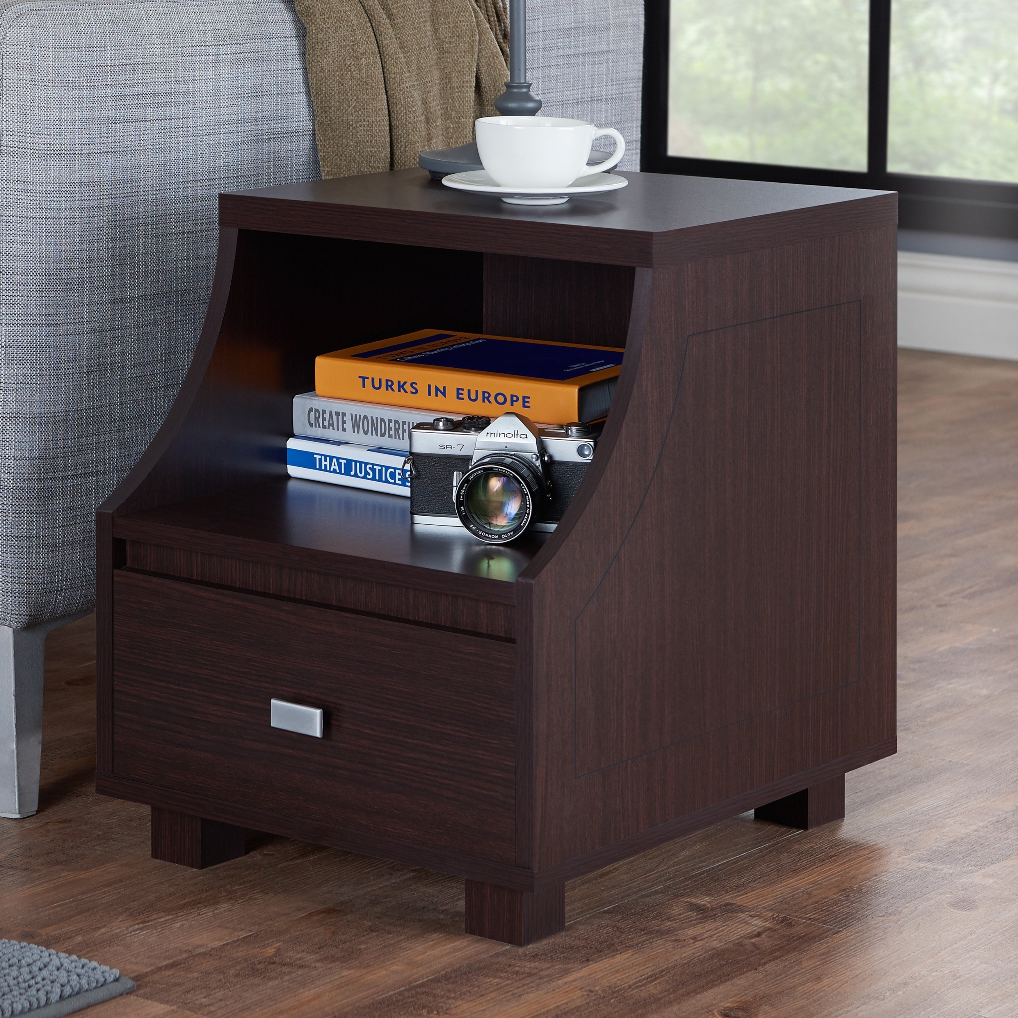 Furniture of America Basa Modern Walnut 16-inch 1-shelf Side Table