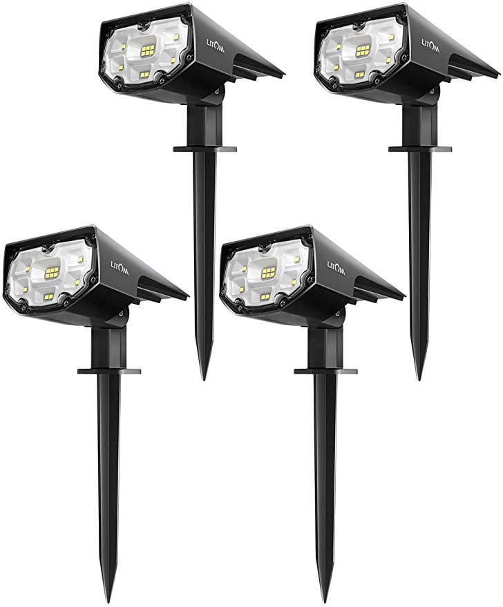 Litom 12 LED Solar Lights Upgraded， IP67 Waterproof Solar Landscape Lights Outdoor with 2 Lighting Modes， 2-in-1 Adjustable Solar Landscape Spotlight ，Pack of 2