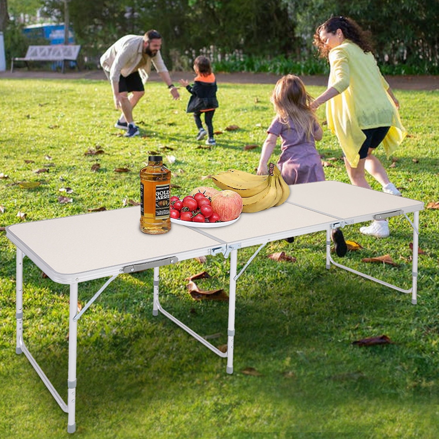 Outdoor Folding Table， Adjustable Height Aluminum Portable Tables w/ Handle， BBQ Folding Work Table， Folding Table for Indoor Outdoor Picnic Party Dining Camping Meeting， 70