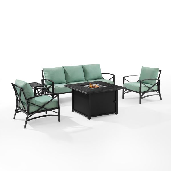 Kaplan 5Pc Outdoor Metal Sofa Set W/Fire Table