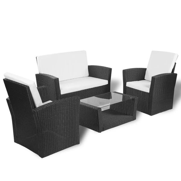 4 Piece Patio lounge set with Cushions Poly Rattan Black - Overstock - 36363596