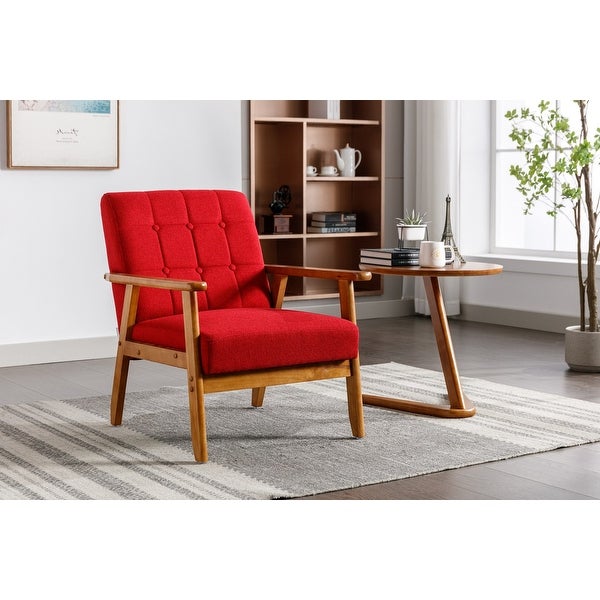 Mid-Century Solid Wood Red Accent chair Armchair