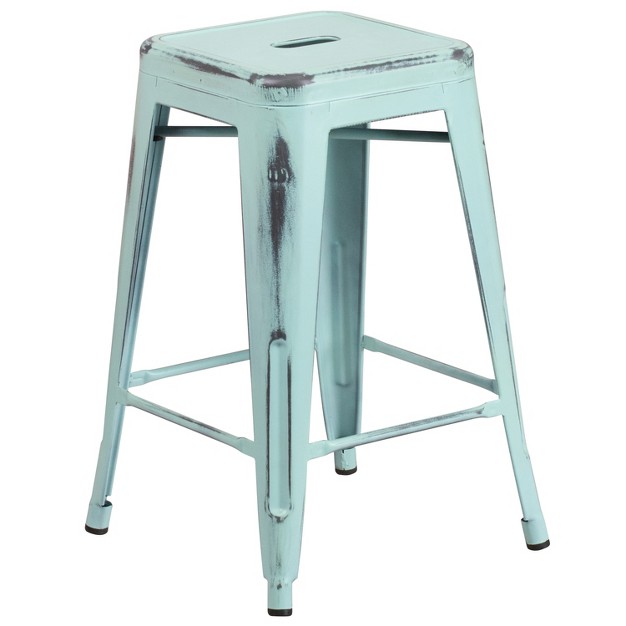 High Backless Distressed Metal Indoor outdoor Counter Height Stool