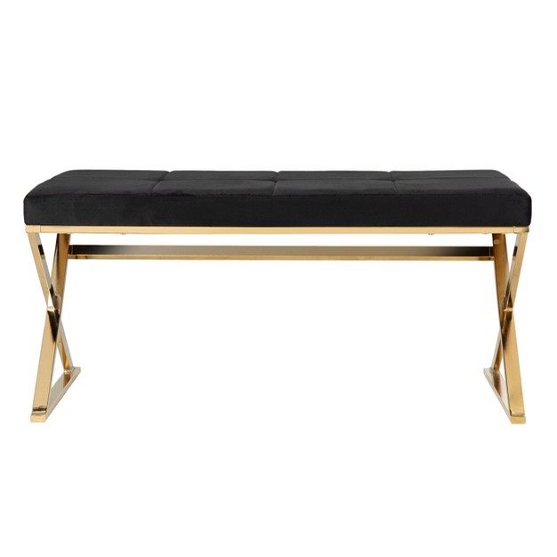 Trylara Velvet Entryway Bench Black gold Aiden Lane