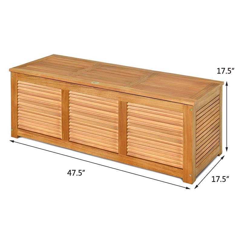 47 Gallon Acacia Wood Deck Box in Teak Oil, Large Outdoor Storage Box, Deck Storage Bench for Patio