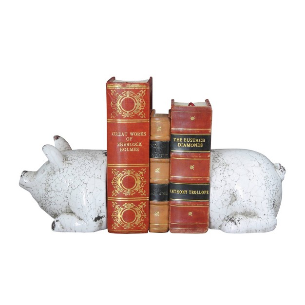 Terra Cotta Pig Bookends Antique White 5 1 4 quot Storied Home