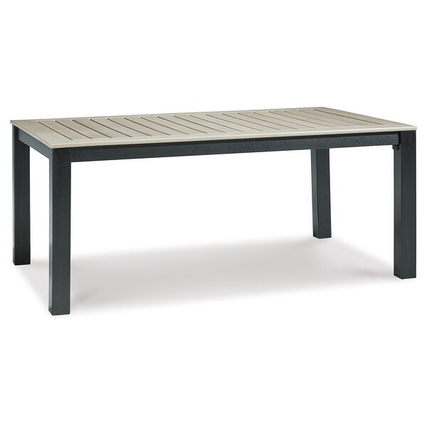 Mide 72 Inch Outdoor Dining Table，Rectangular，Slatted Top，Beige，Black