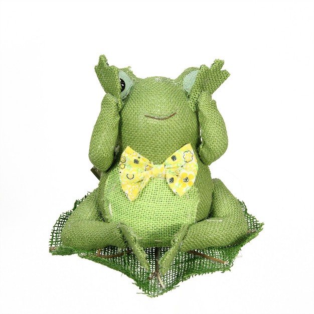 Green Yellow And White Decorative Sitting Frog Spring Table Top Decoration