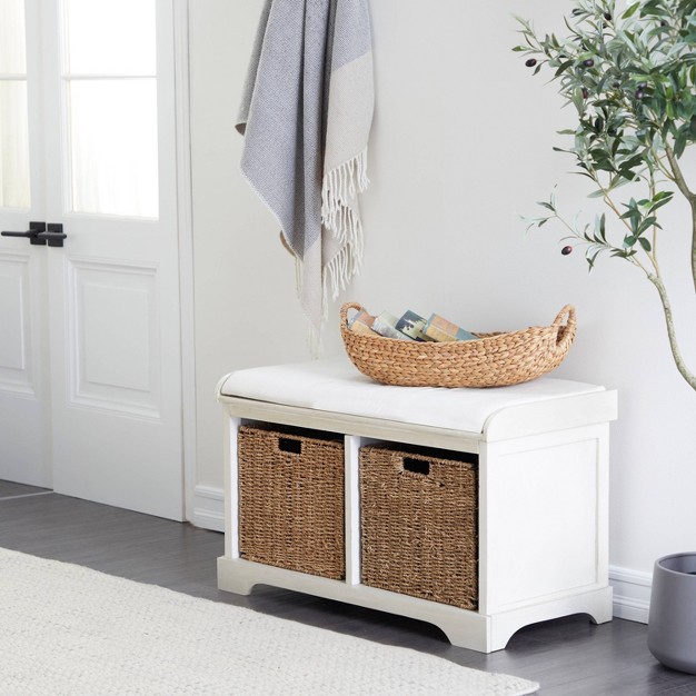 Traditional Wood Storage Basket Bench White Olivia amp May