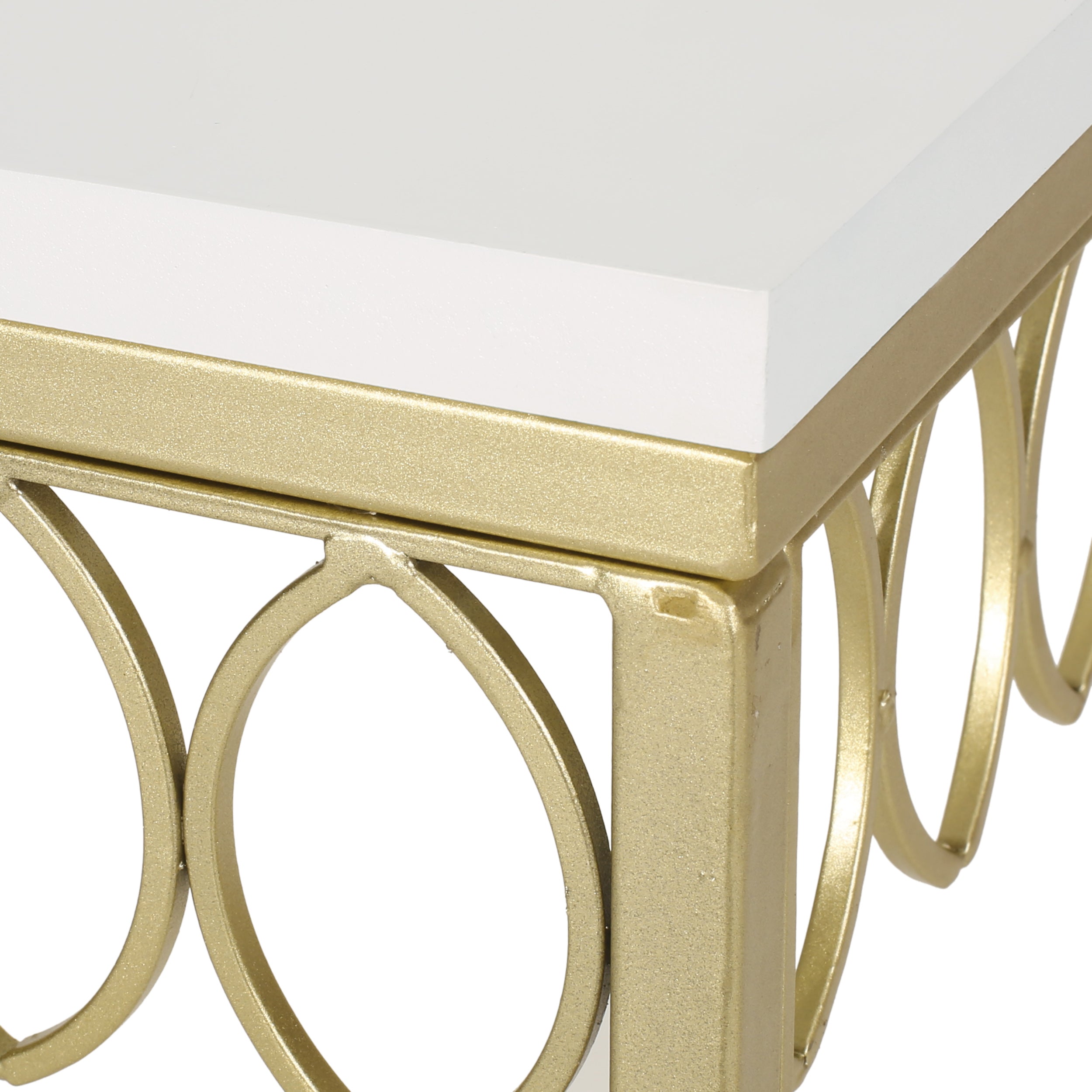 Cavanaugh Modern Glam Console Table with Petal Accents, Gold and White