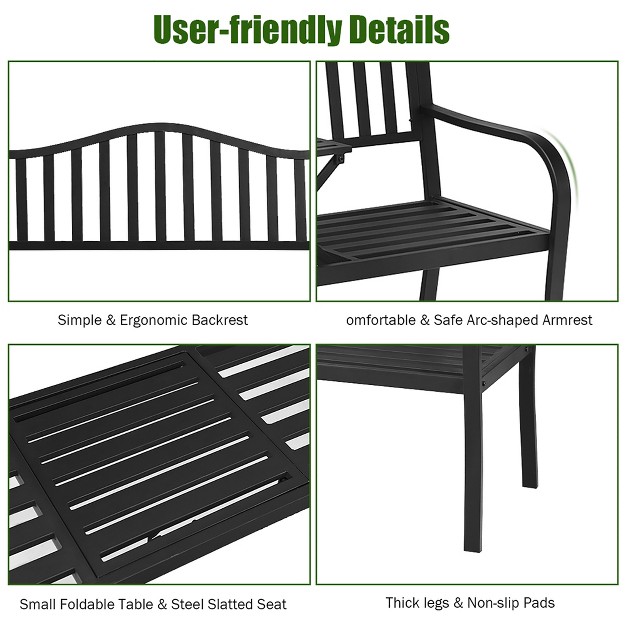 Costway Patio Garden Bench Steel Frame Adjustable Center Table Outdoor Porch Loveseats