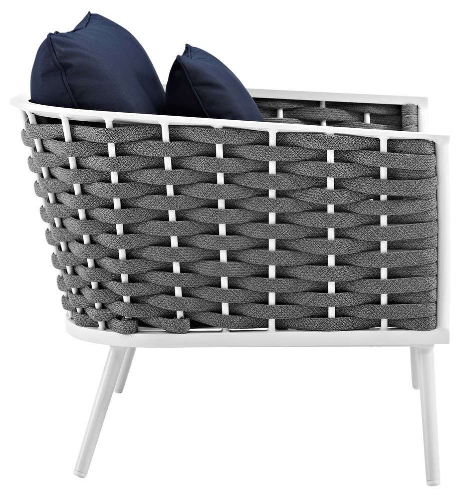 Stance Outdoor Patio Aluminum Armchair  White Navy   Midcentury   Outdoor Chaise Lounges   by Kolibri Decor  Houzz