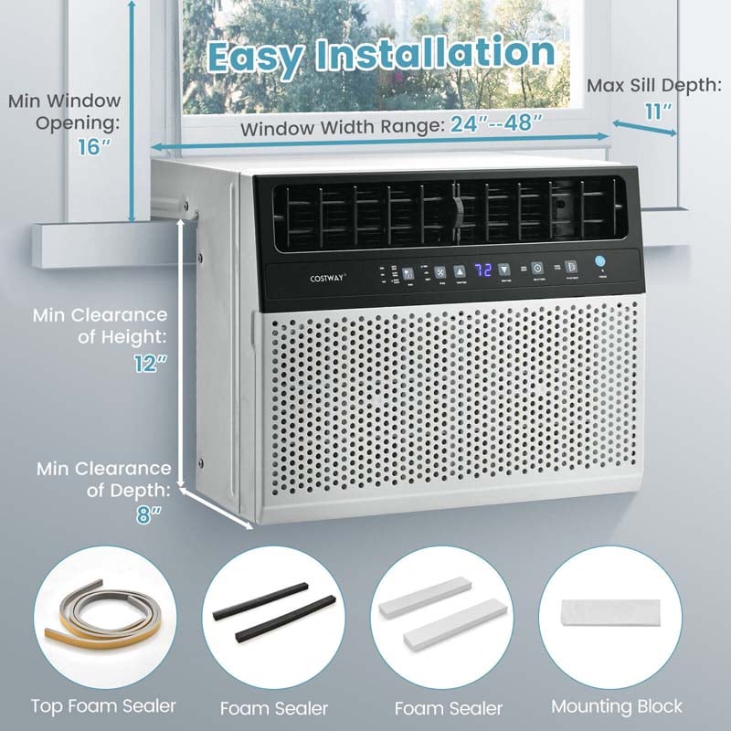 8000 BTU Window Air Conditioner Full Window View AC Unit with Remote, LED Control Panel, Up to 400 Sq.Ft.