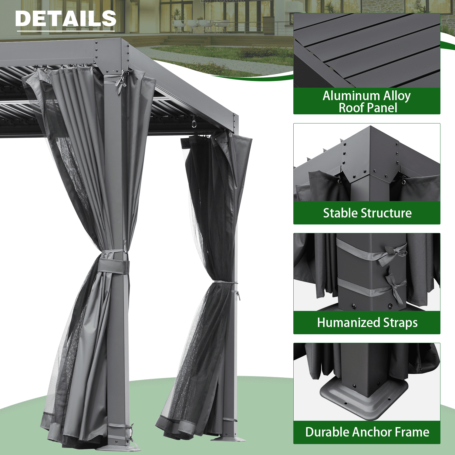 Mellcom 10'×12' Louvered Pergola, Aluminum Gazebo with Adjustable Roof for Outdoor Deck Garden Patio