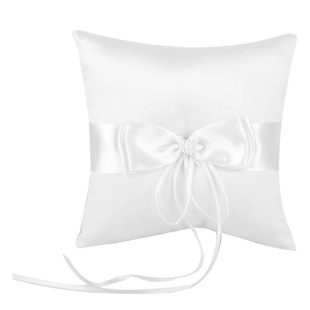 White Satin Bowknot Ring Bearer Pillow Holder Wedding Ring Pillow With Simulation Pearl 20*20cm