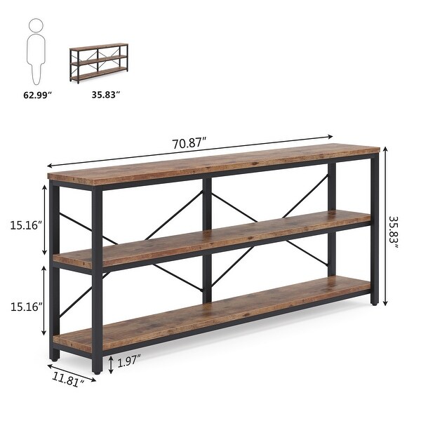 Brown Industrial Extra Long Console Sofa Table，White/ Gold 3 Tiers TV Stand