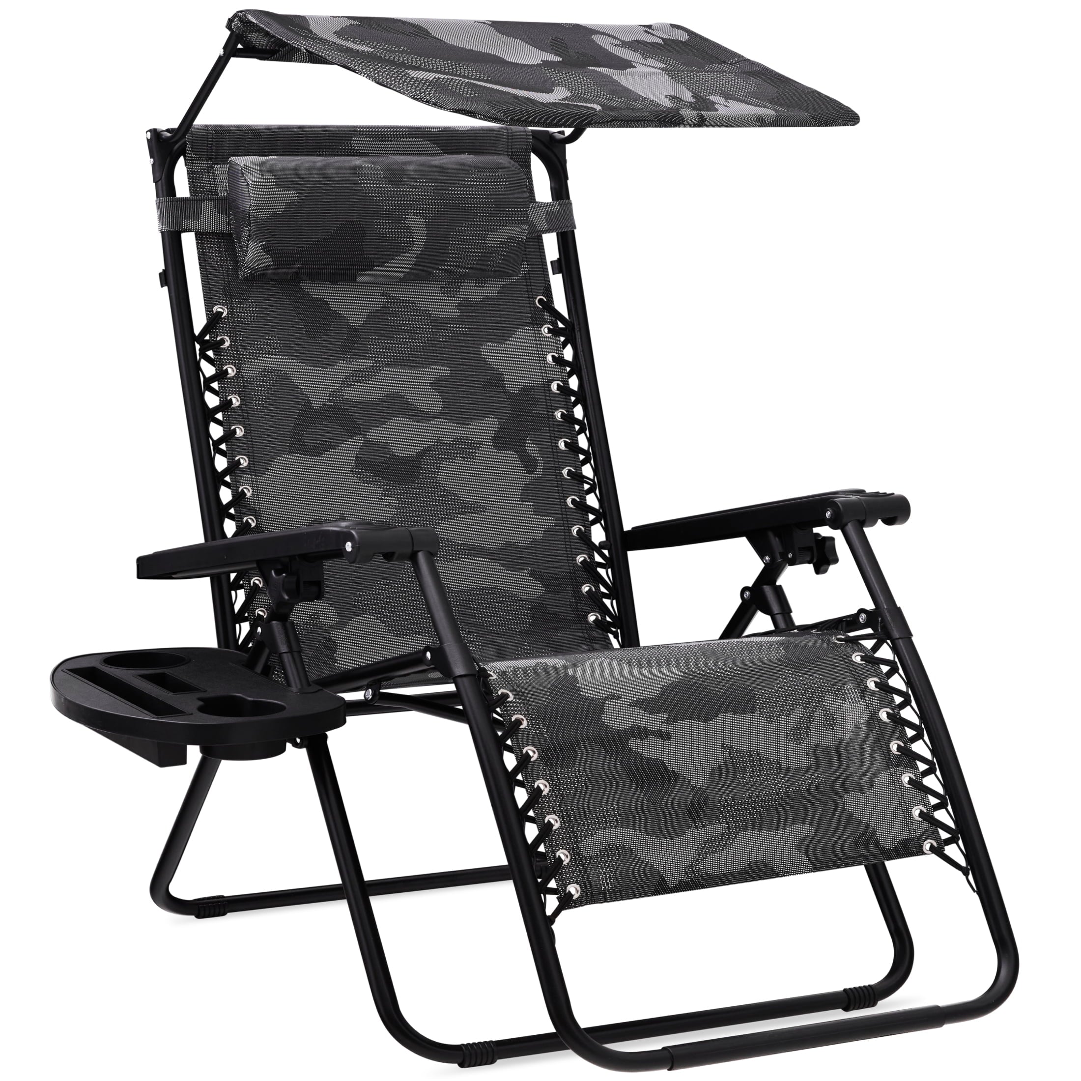 Best Choice Products Folding Zero Gravity Recliner Patio Lounge Chair w/ Canopy Shade, Headrest, Tray - Camouflage