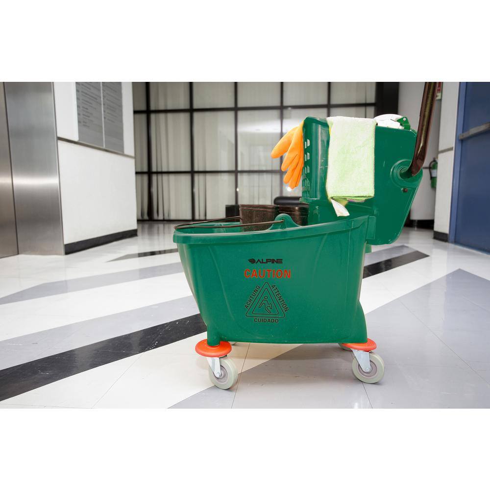 Alpine Industries 36 Qt. Mop Bucket with Side Press Wringer in Green 462-GRN