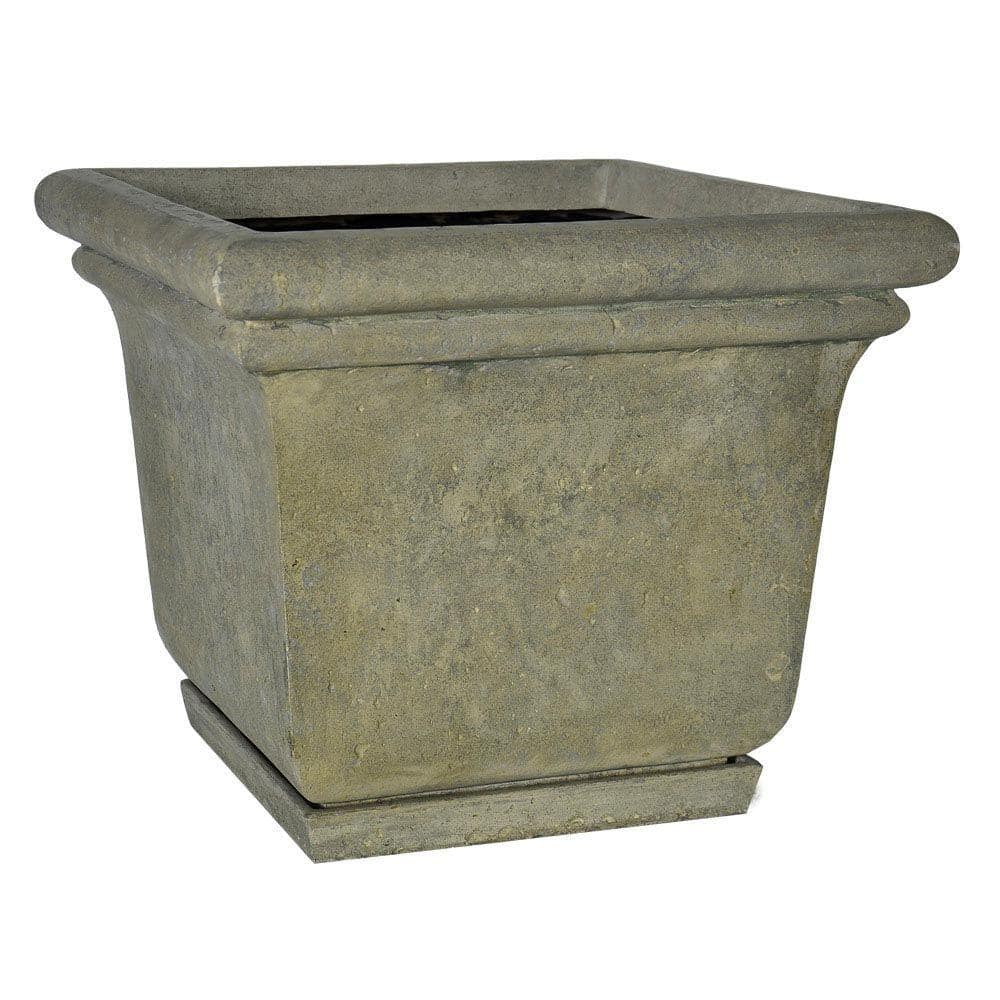 MPG 24 in. Square Cast Stone Fiberglass Planter with Attached Saucer in Aged Granite Finish PF5762AG