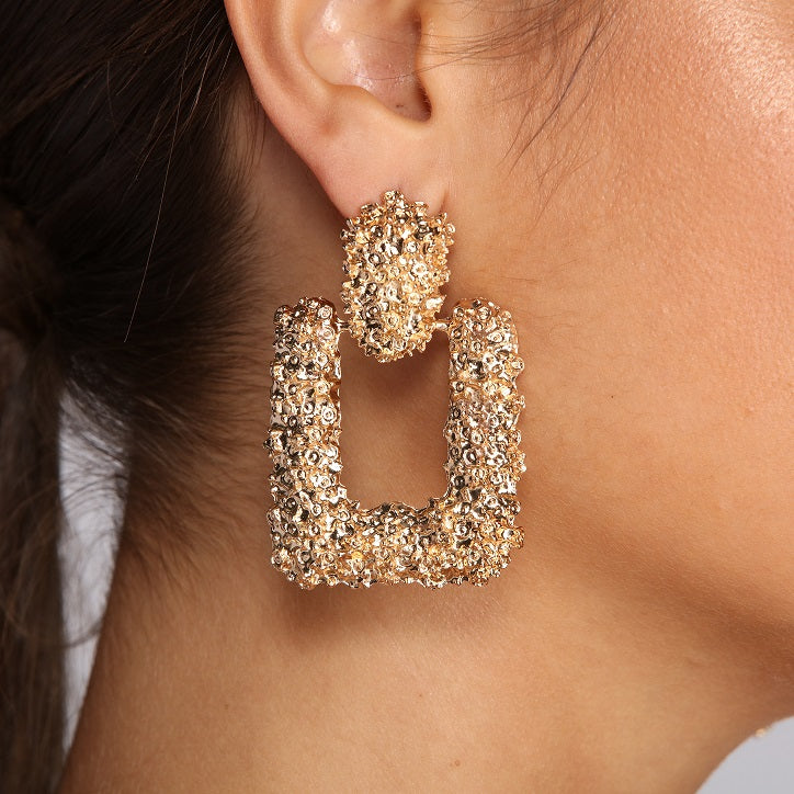 Gold Rush Textured Door Knocker Earrings