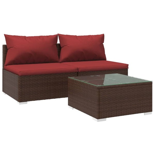 3 Piece Patio Lounge Set with Cushions Poly Rattan Brown