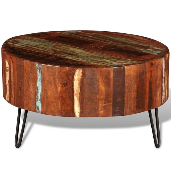 Coffee Table，Round Coffee Table with Solid Reclaimed Wood Table Top and Metal Legs Center Table Sofa