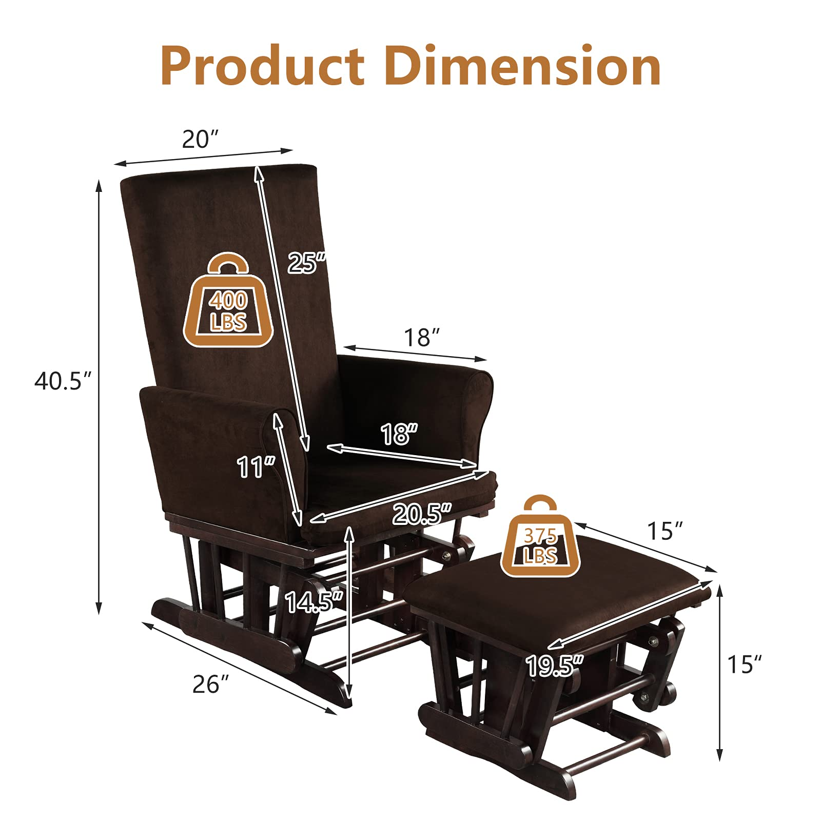 Costzon Glider and Ottoman Set, Wood Baby Rocker Nursery Furniture for Napping Reading Nursing