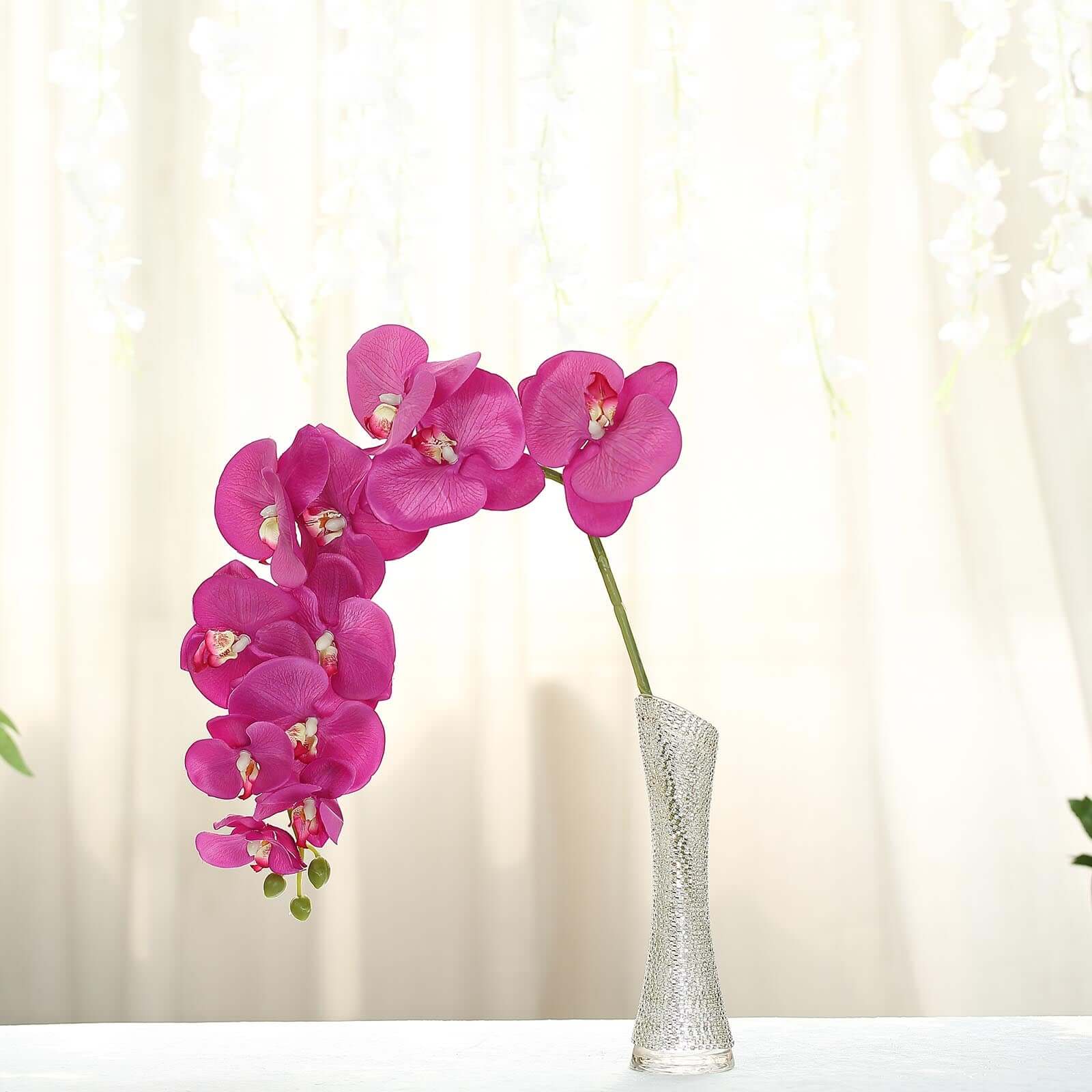 2 Stems Fuchsia Artificial Silk Orchid Flower Bouquets 40