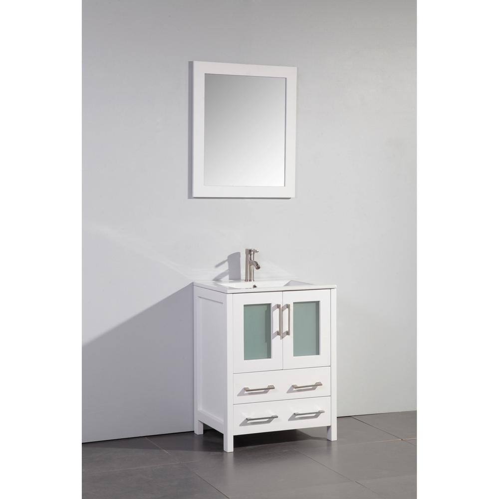 Vanity Art Brescia 24 in. W x 18.1 in. D x 35.8 in. H Single Basin Bathroom Vanity in White with Top in White Ceramic and Mirror VA3024-W