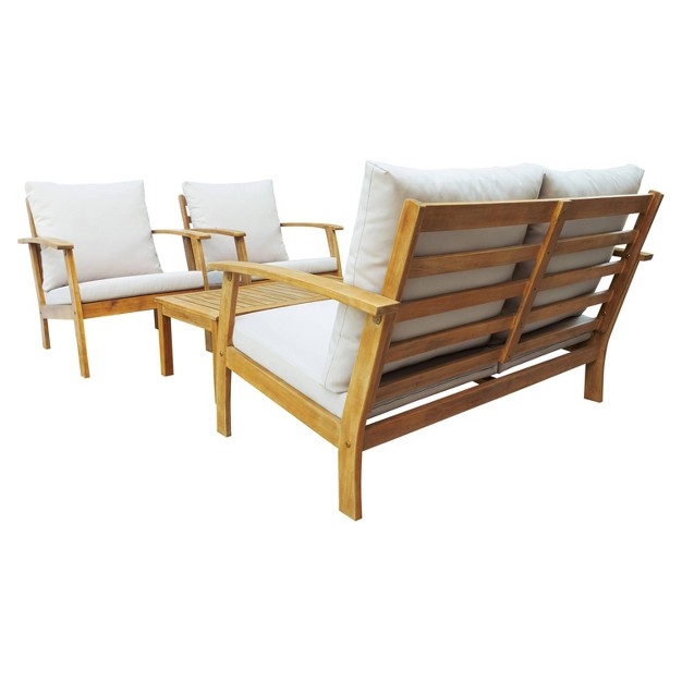 Truwood 4pc Fsc Certified Acacia Wood Patio Set Beige Dukap Weather resistant Eco friendly Outdoor Furniture