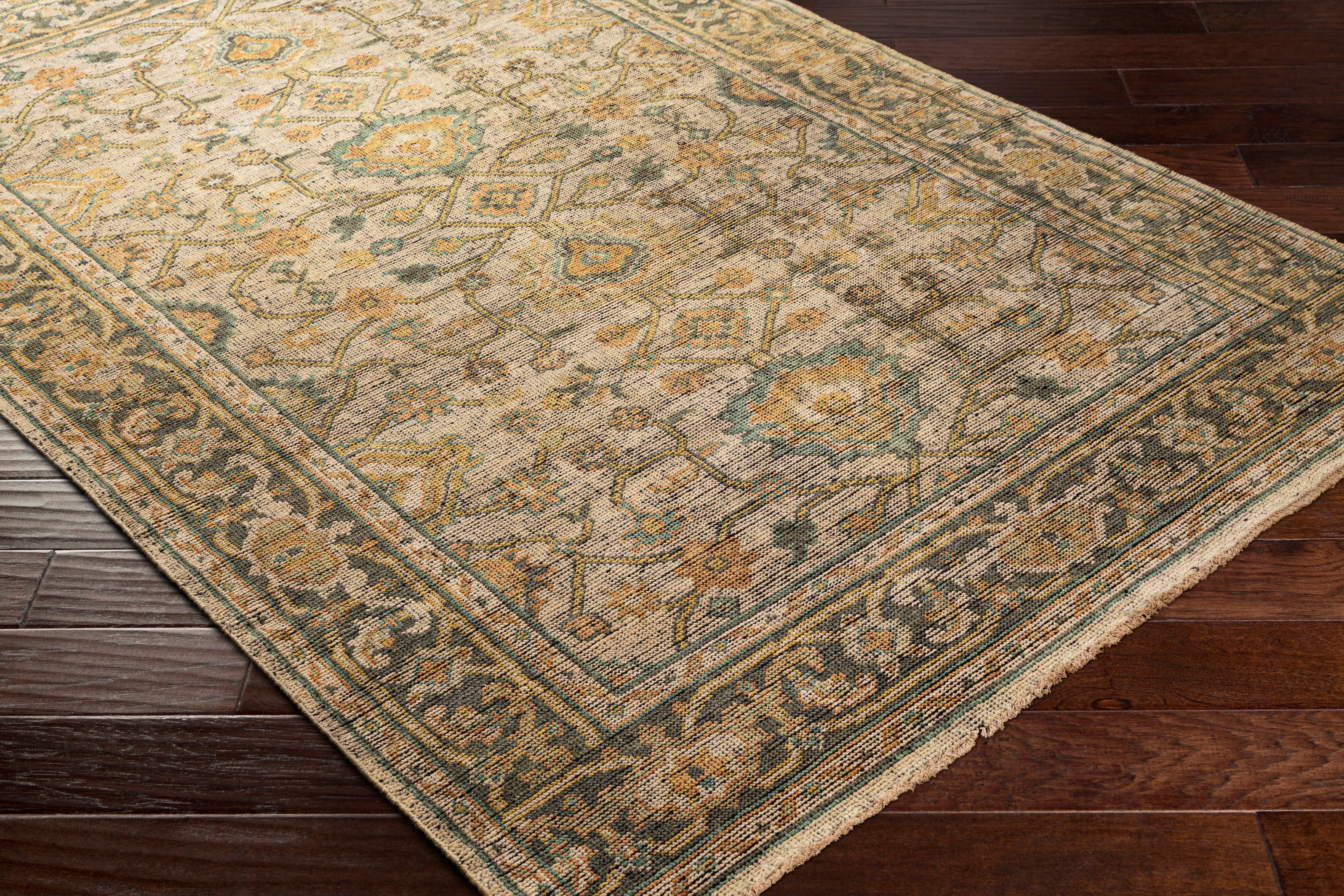 Reign Hand Knotted Rug in Khaki, Black, Teal, Bright Yellow, Peach, Burnt Orange