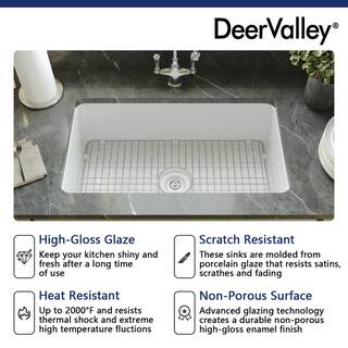 DEERVALLEY Glen White Rectangular Fireclay 32 in. Single Bowl UndermountDrop-In Kitchen Sink with Basket Strainer and Sink Grid DV-1K513