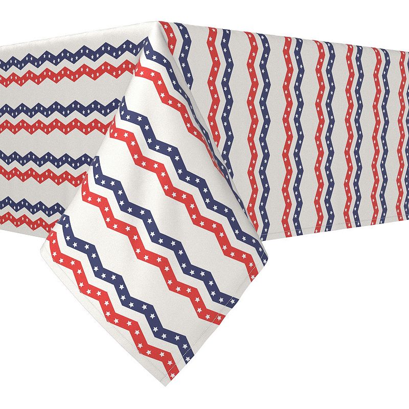 Rectangular Tablecloth， 100% Cotton， 60x84， Patriotic Chevron