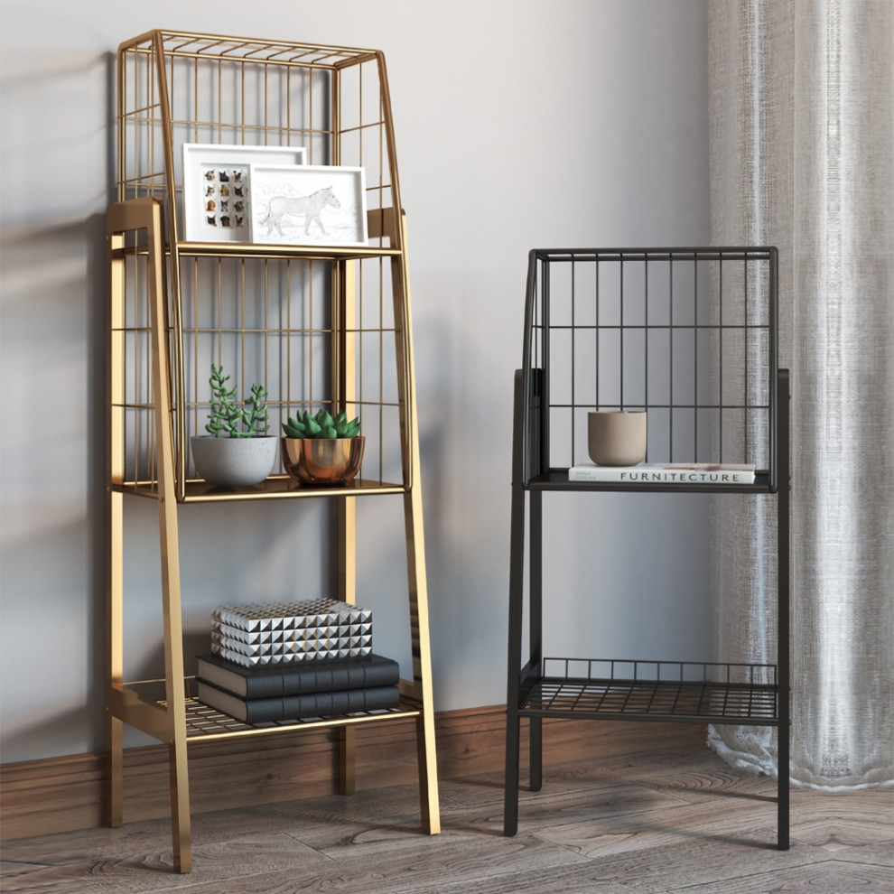 Industrial Gold Bookshelf with 3 Tier Basket Office Bookcase   Contemporary   Bookcases   by Homary International Limited  Houzz