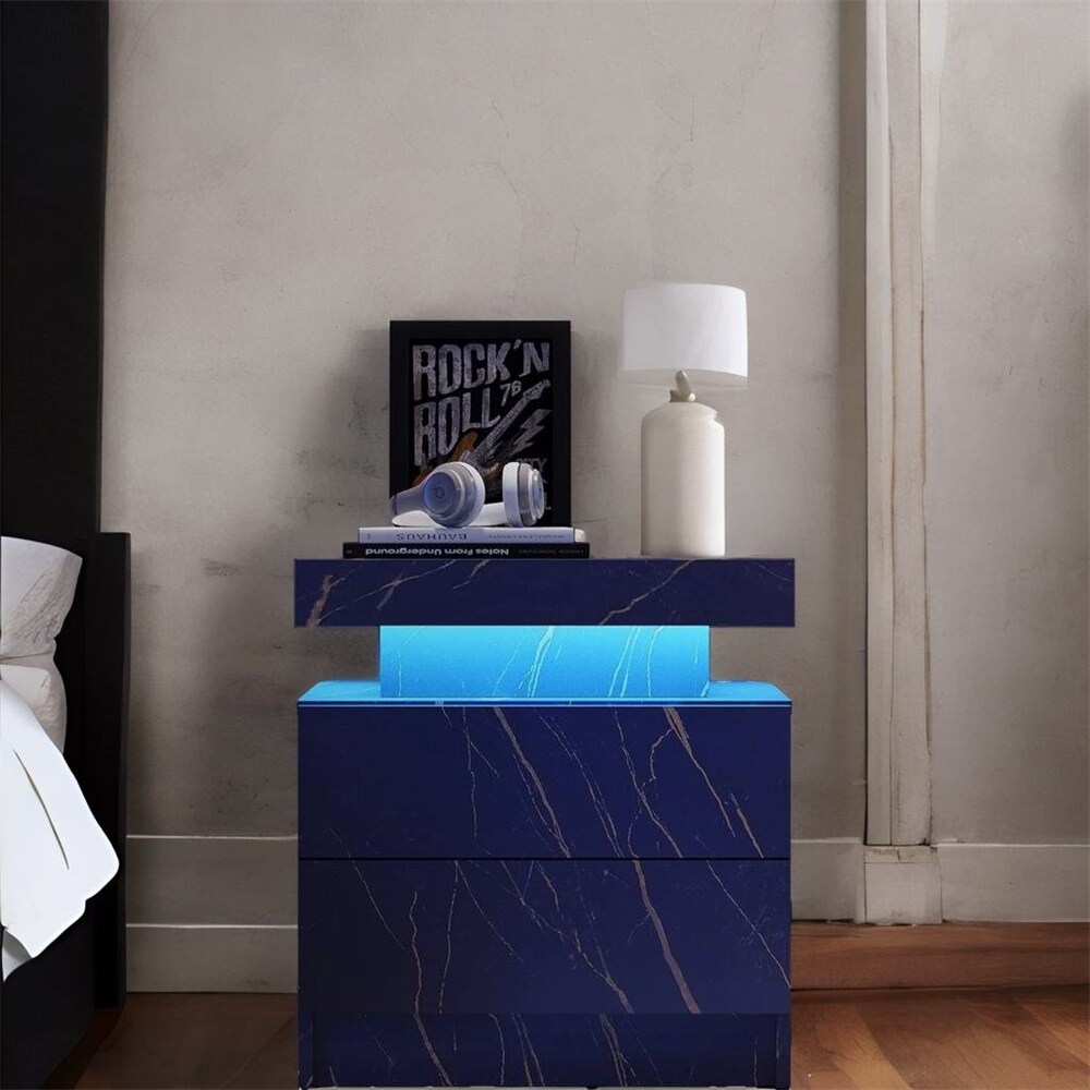 Modern Wood LED Nightstand with 2 Drawers