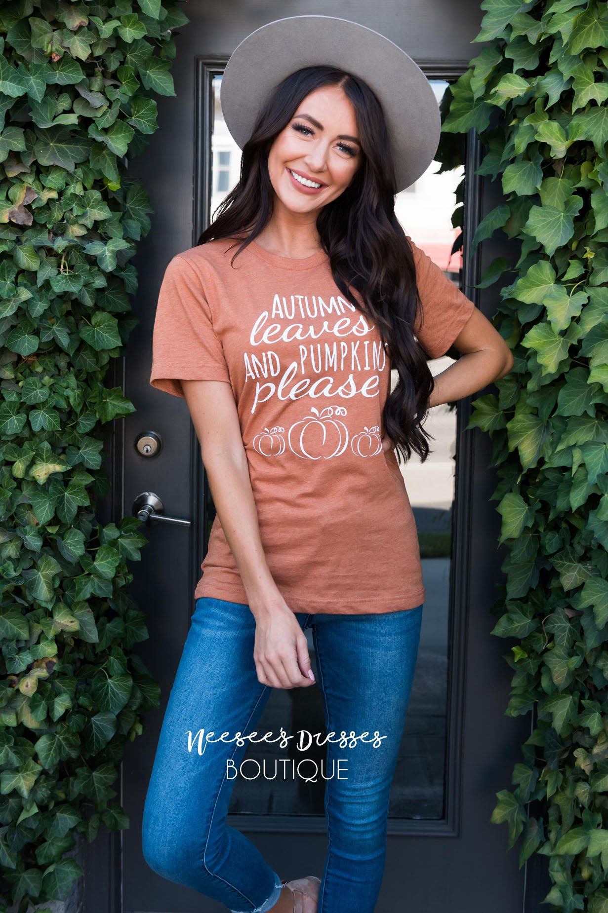 Autumn Leaves & Pumpkins Please Modest Tee