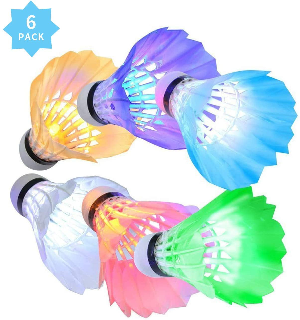 Kevenz 6 Pieces LED Shuttlecock Badminton Shuttlecocks Set Dark Night Glow Birdies Lighting