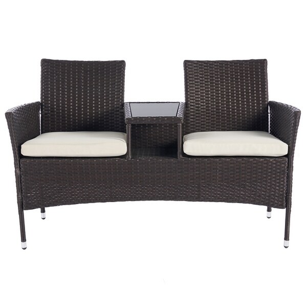 1-Pieces Outdoor Patio Garden Furniture Set for 2， PE Rattan Wicker Conversation Sofa Set with Cushions and Tempered Glass Table - Overstock - 37476126